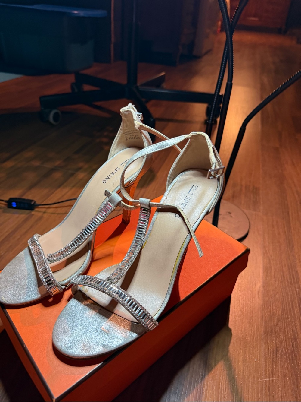 Call It Spring Champagne T-Strap Rhinestone Heels - Picture 2 of 4